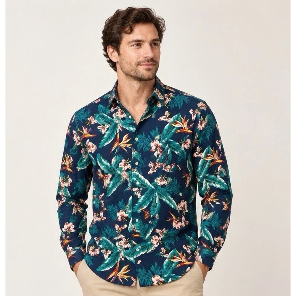 GANT Mens Large Beach Poplin Tropical Floral Long Sleeve Button XL Down Shirt #3